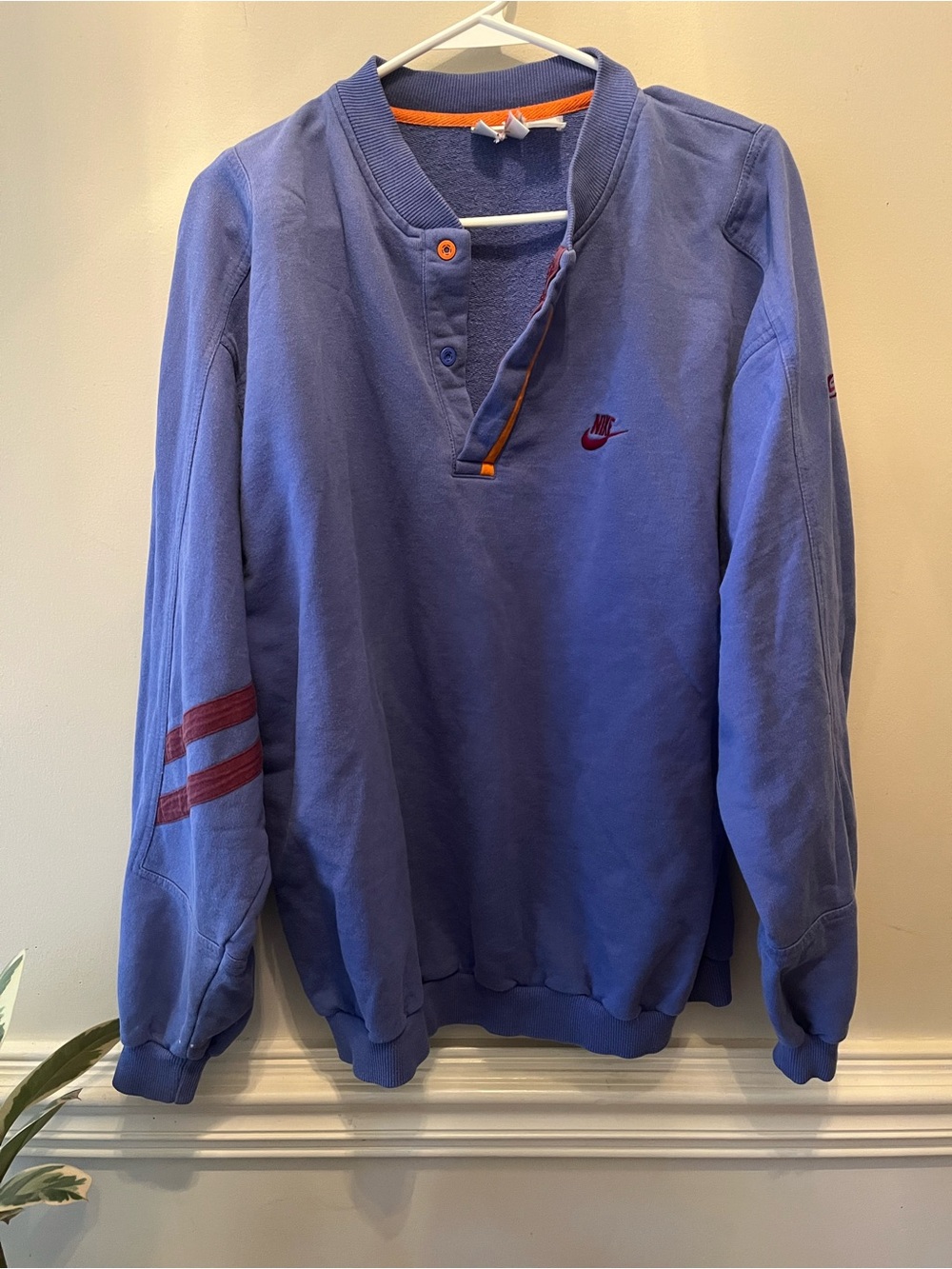 Vintage Nike Women’s Purple Pullover sweater with orange Accents size medium